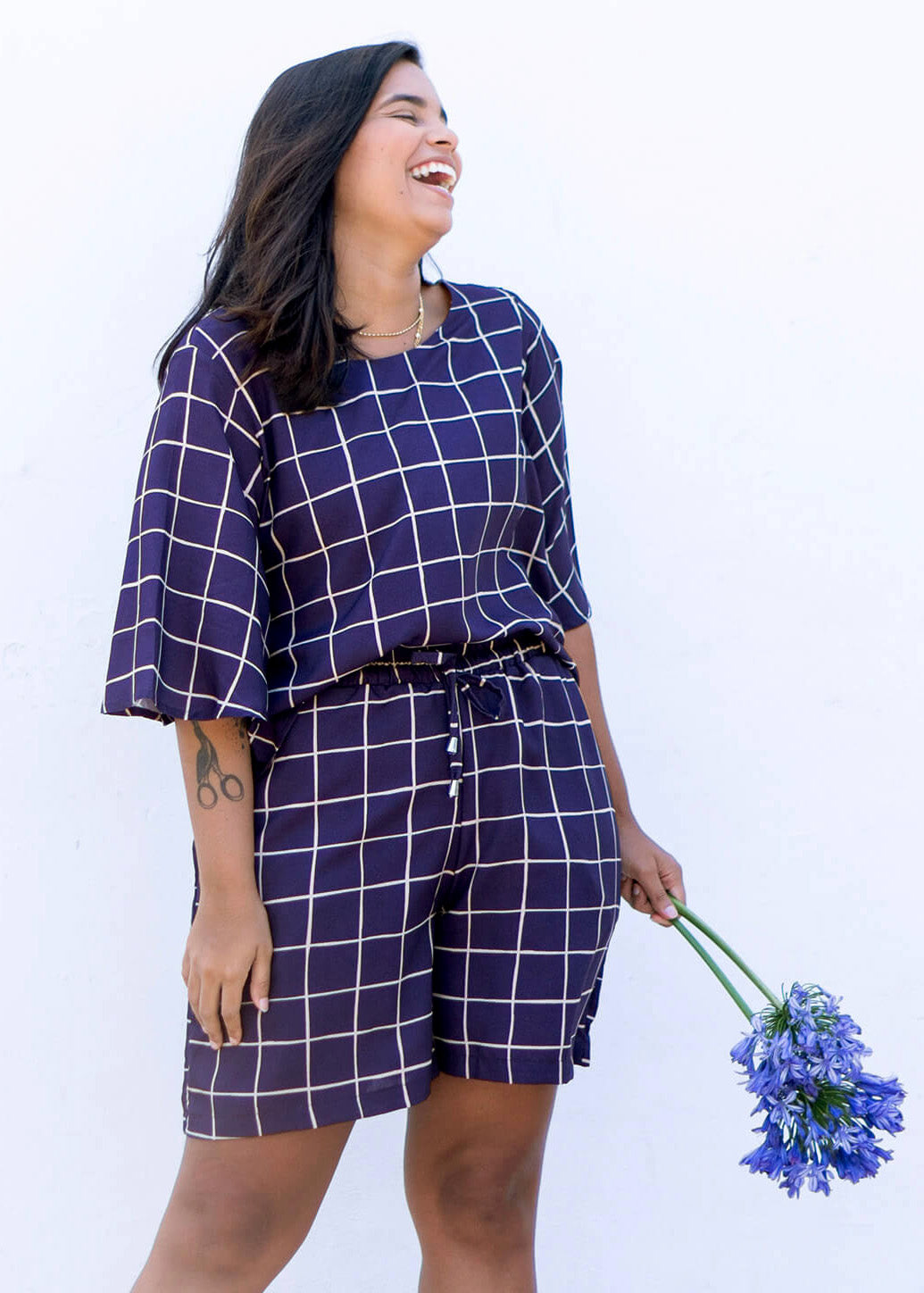 Short Grid Roxo Areia - P