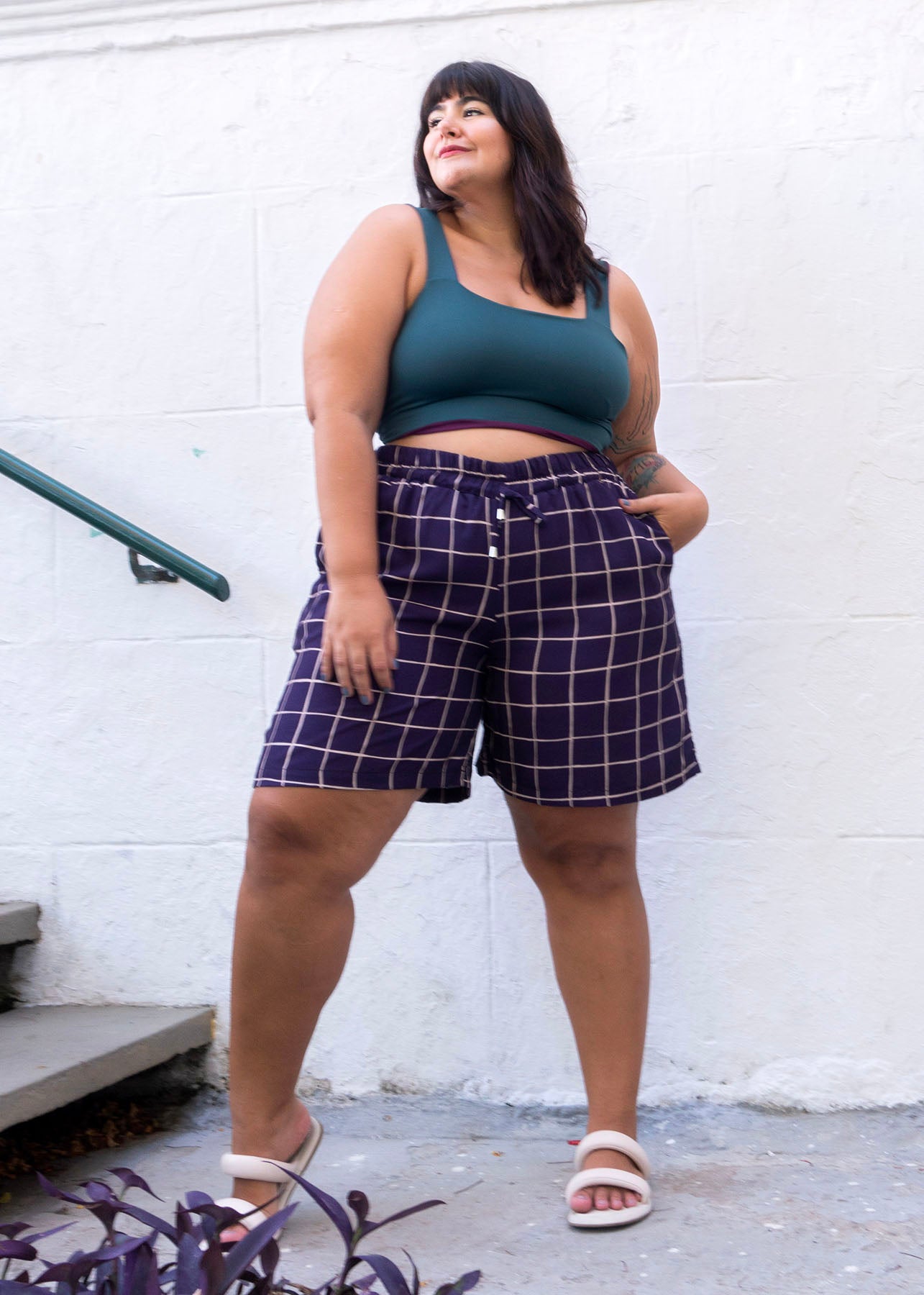 Short Grid Roxo Areia - P